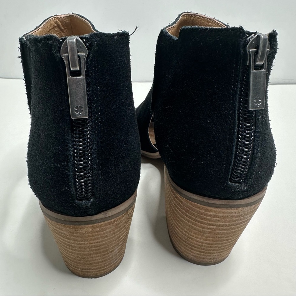 Lucky Brand Keight Black Suede Open Toe Bootie Size 9.5 - Picture 5 of 10